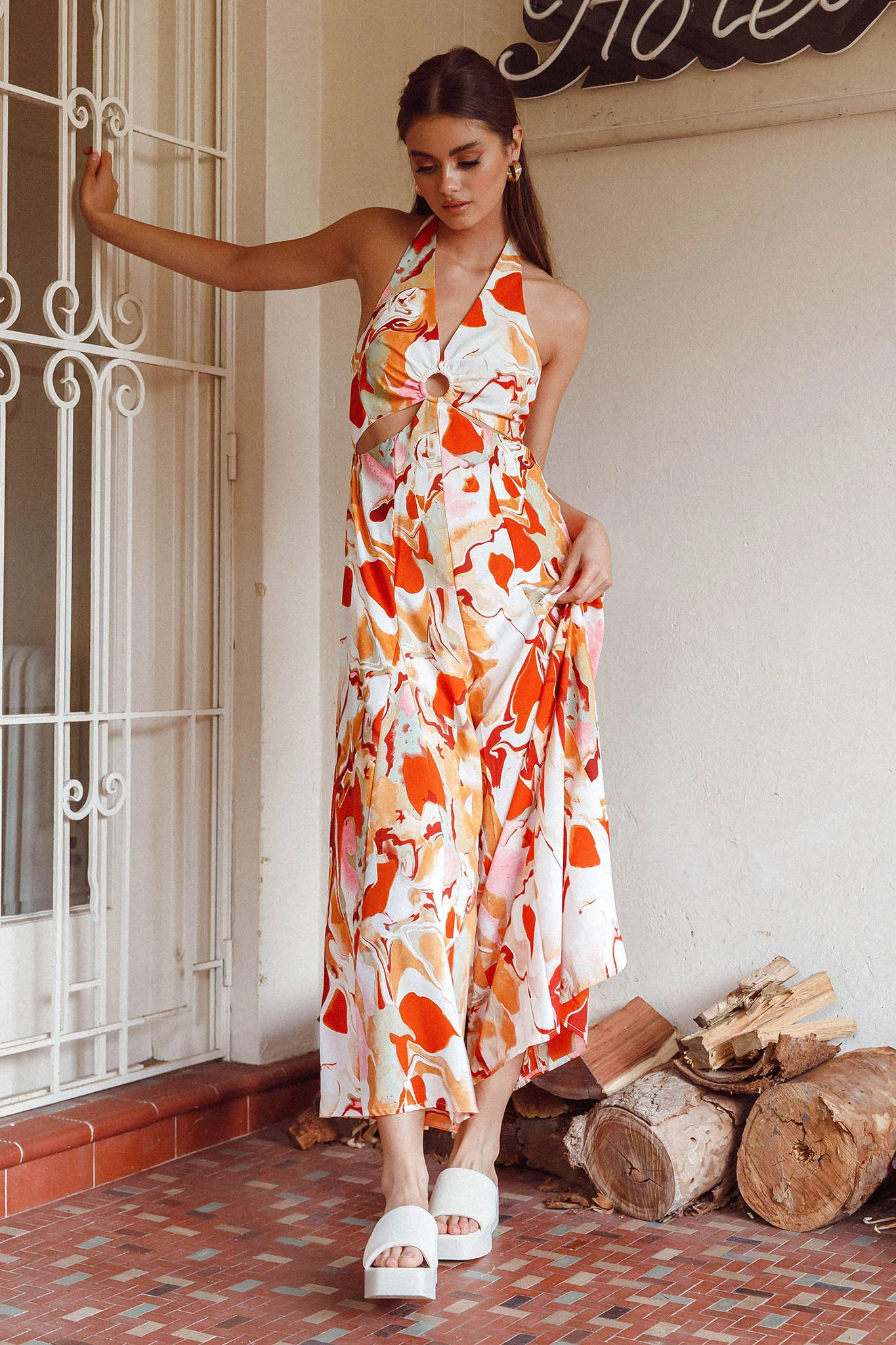 Solstice Sun Halterneck Jumpsuit Swirl Orange - Sonourner