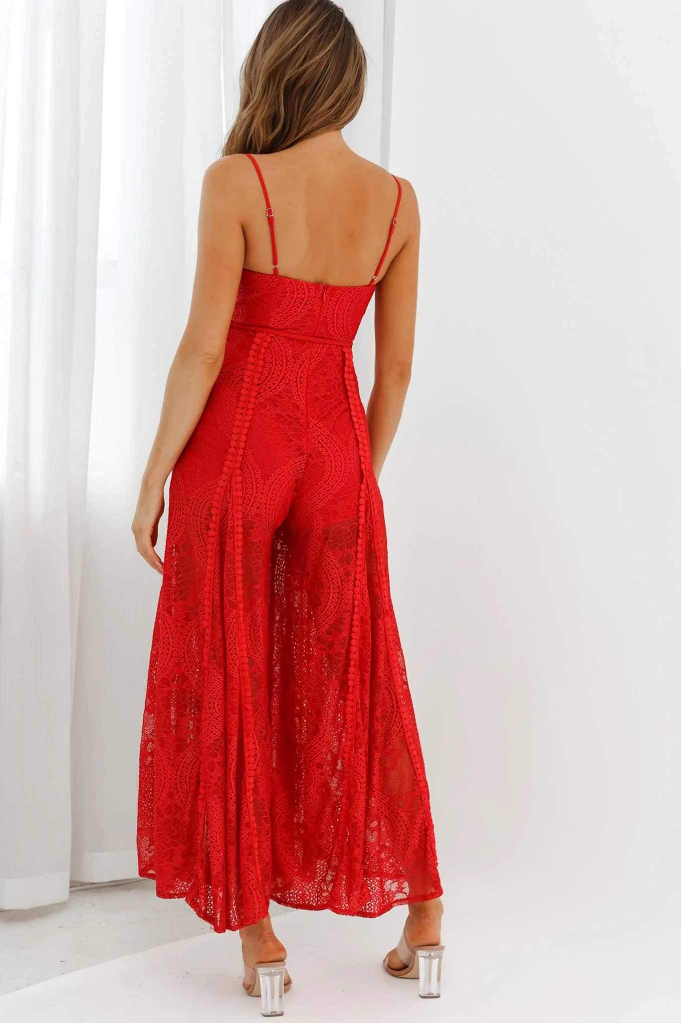 Palm Springs Lace Jumpsuit Red - Sonourner