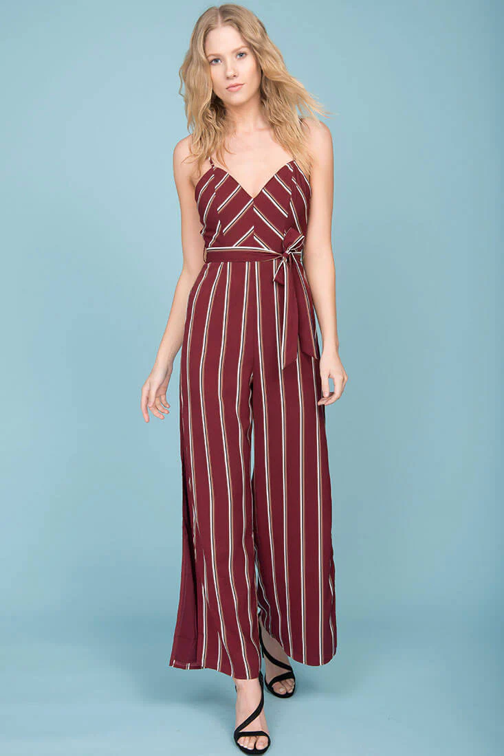 Kallie Striped Jumpsuit Wine - Sonourner