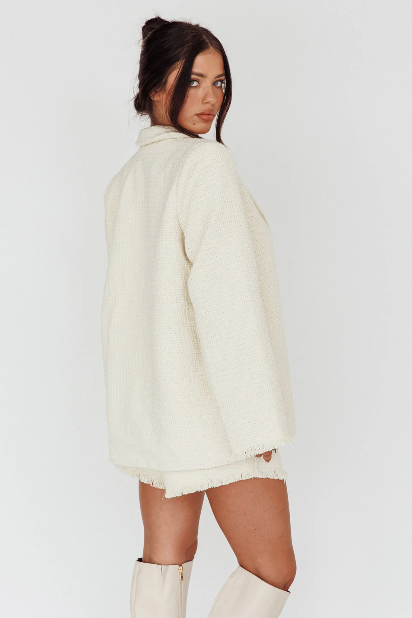 Ekaterina Tweed Raw Edge Jacket Cream - Sonourner