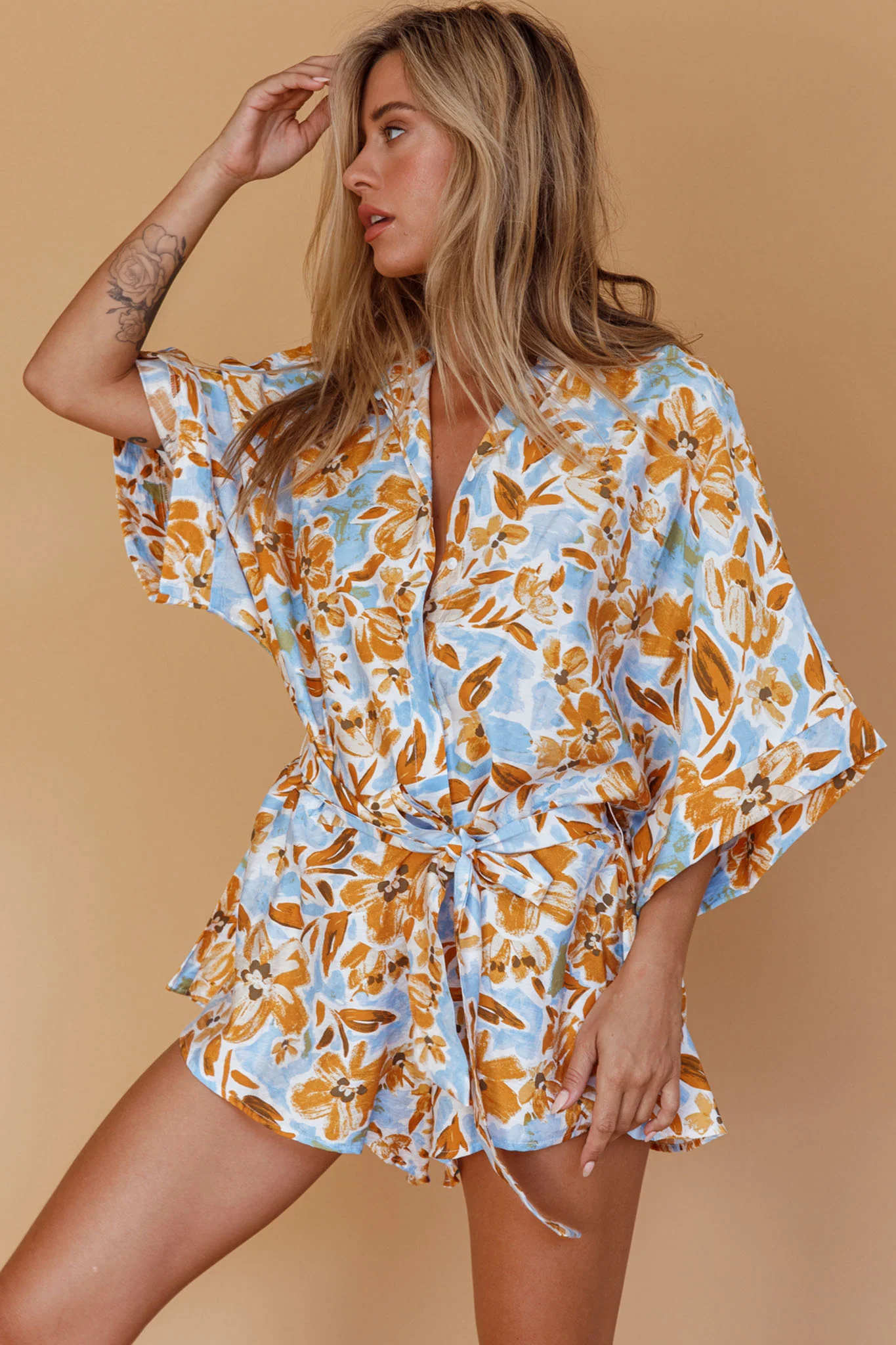 Daytona Beach Button-Up Romper Floral Blue - Sonourner