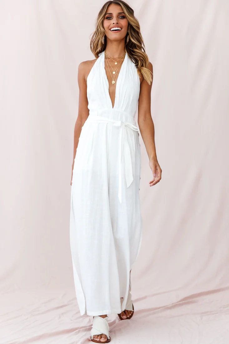 Aruba Wide Leg Halterneck Jumpsuit White - Sonourner