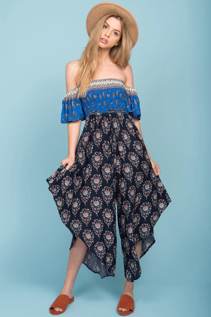 Brooke Off The Shoulder Maxi Romper Navy - Sonourner
