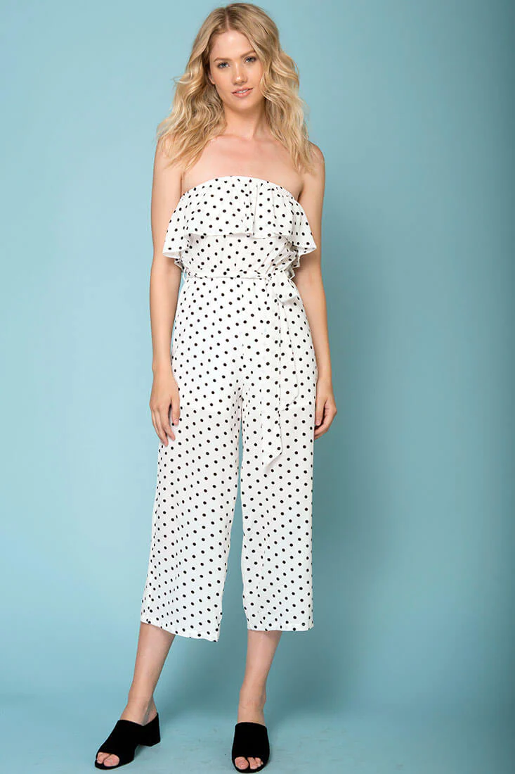 Wynter Casual Jumpsuit White With Black Polka Dots - Sonourner