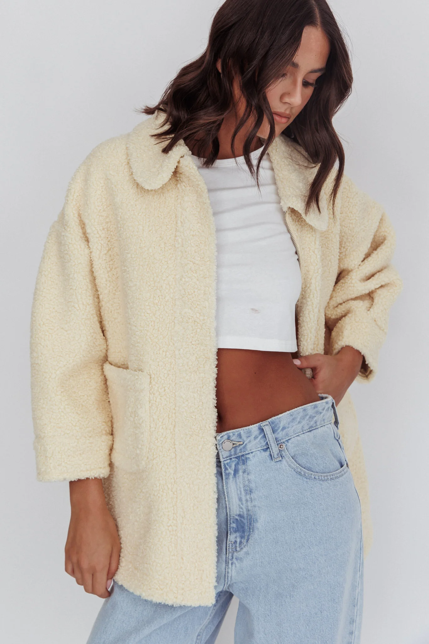 Peace & Serene Collared Sherpa Jacket Yellow - Sonourner