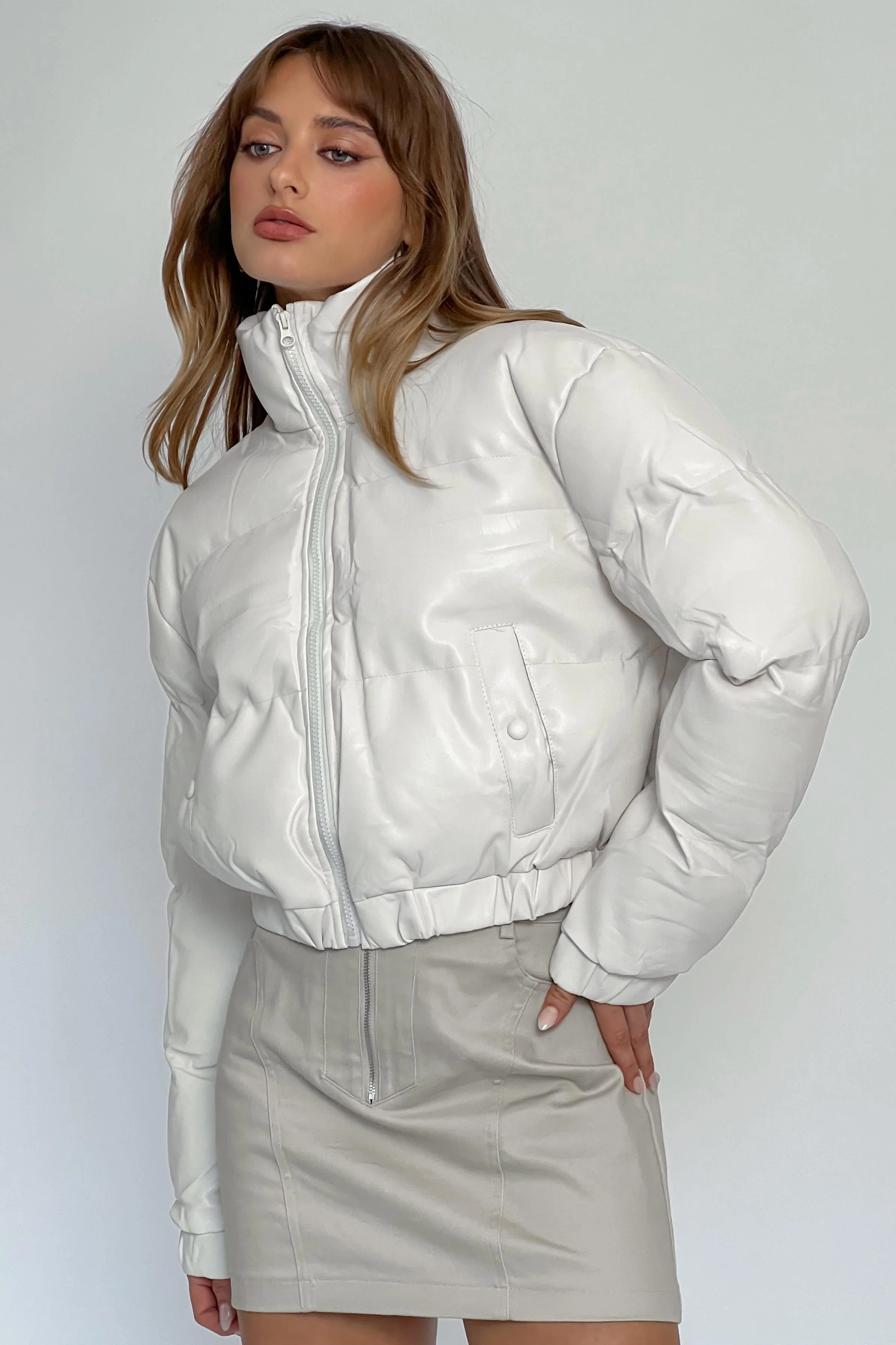 Winter Magic Faux Leather Puffer Jacket Cream - Sonourner