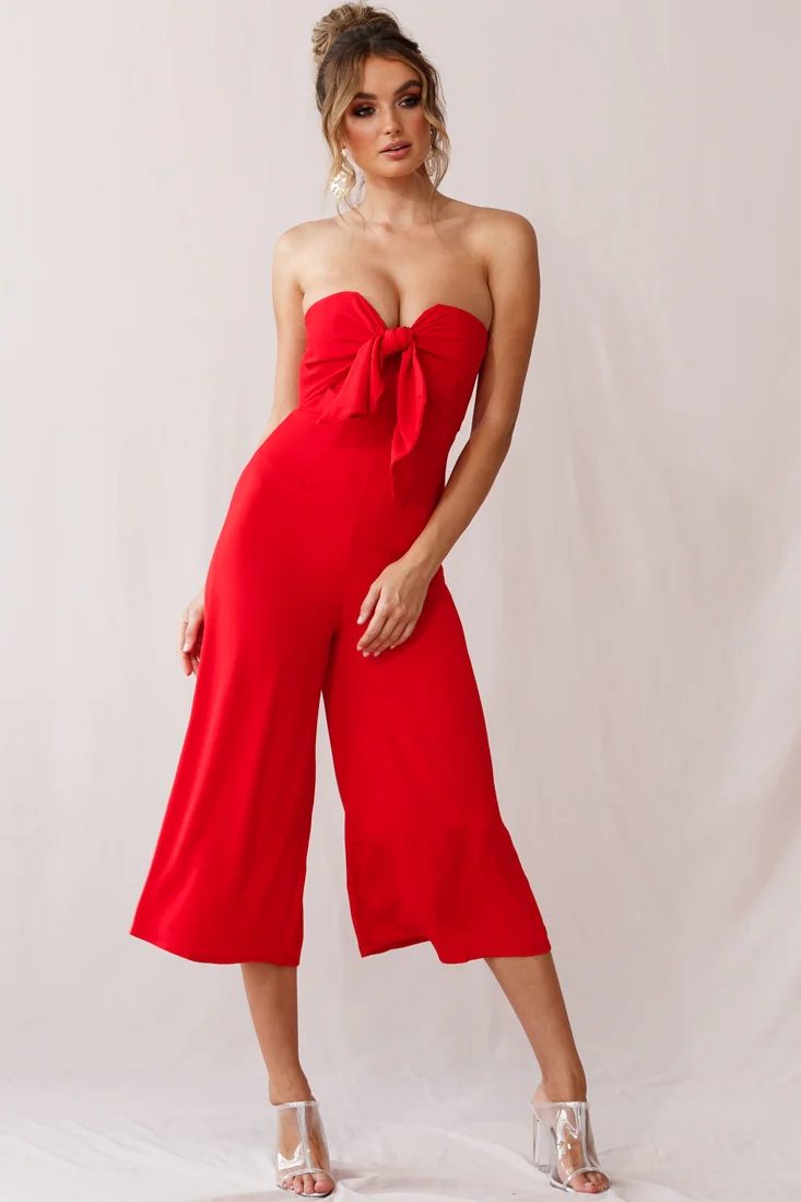 Khloe Summer Bow Tie Jumpsuit Red - Sonourner