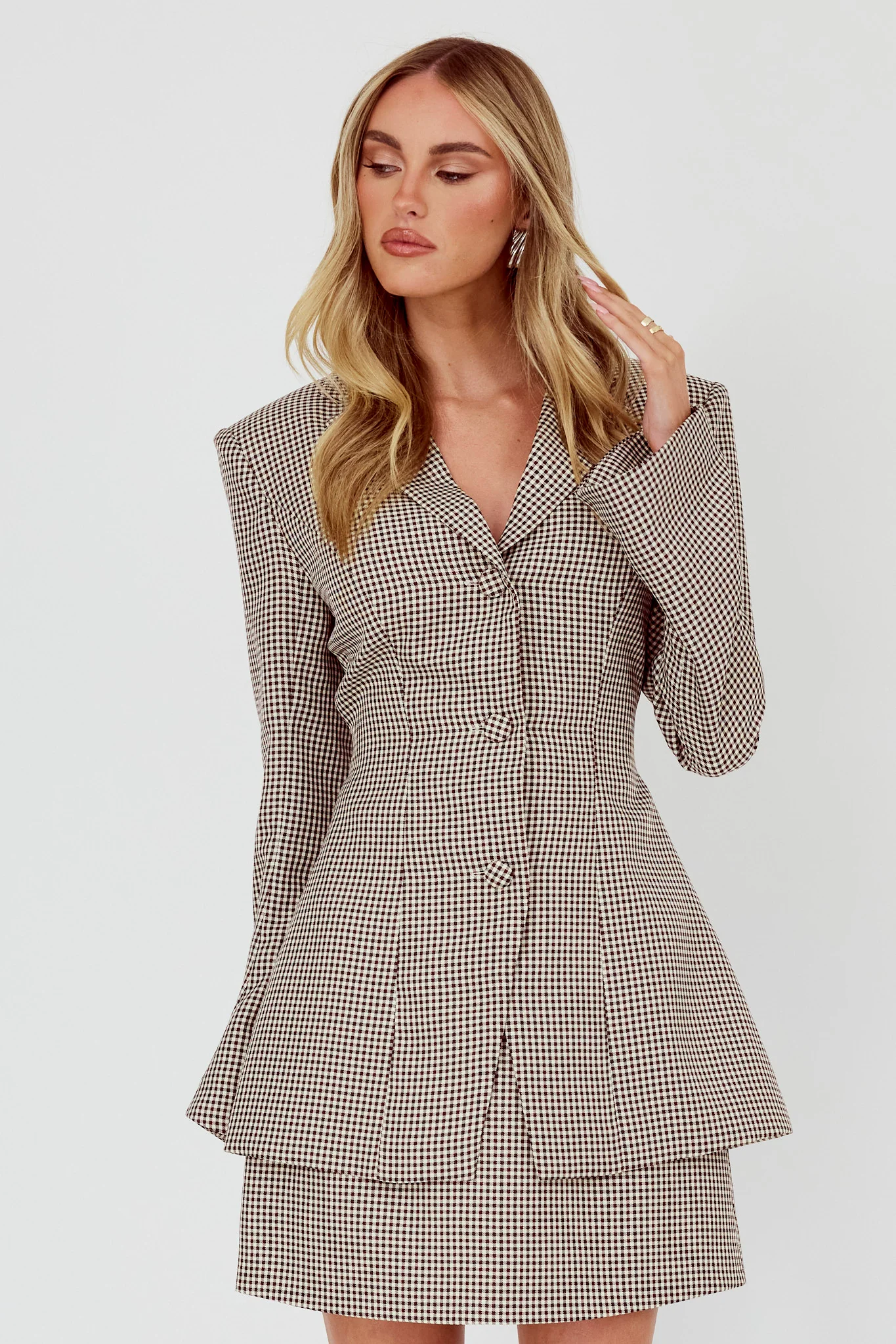Jozie Back Tie Jacket Plaid Brown - Sonourner