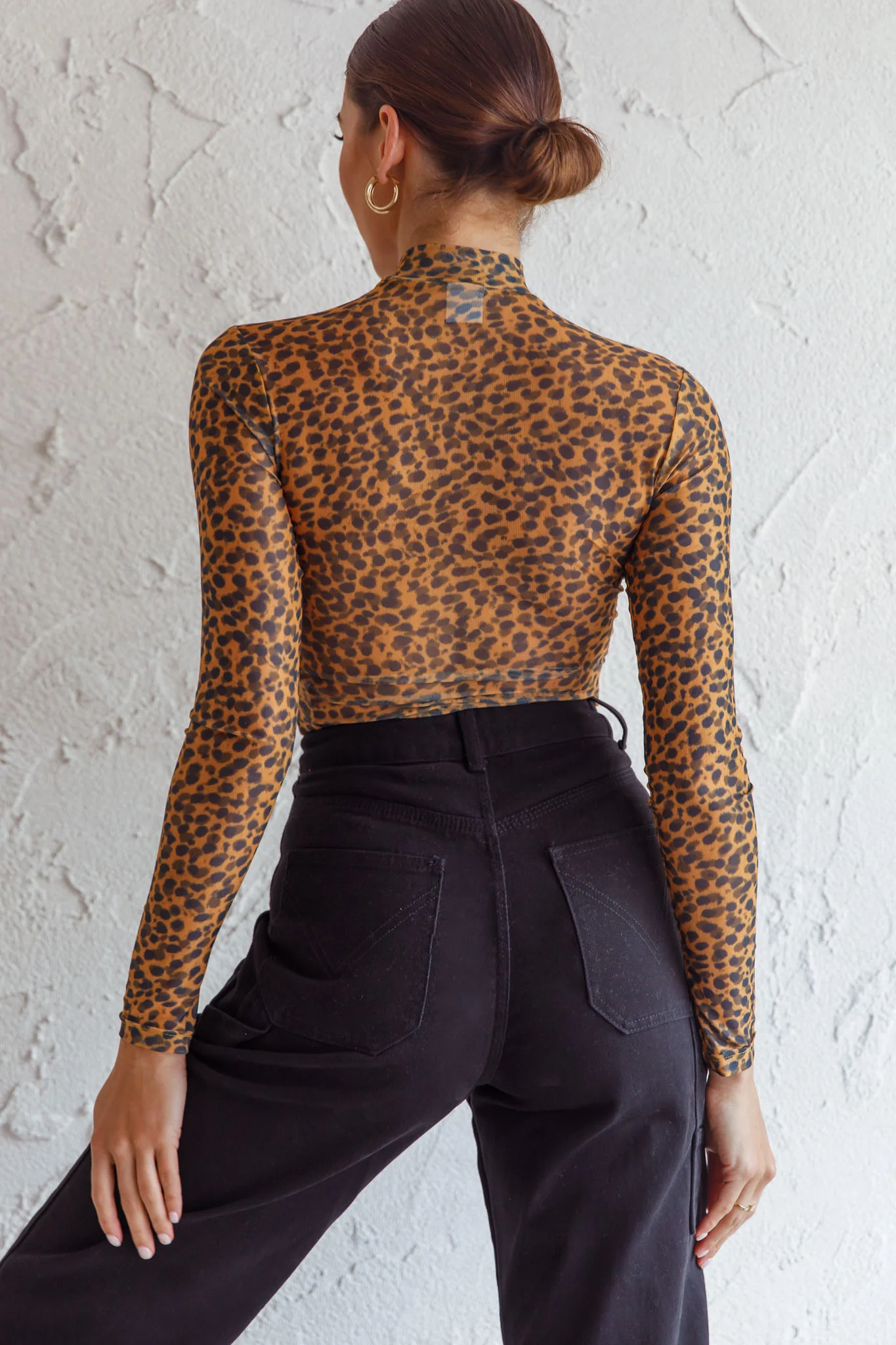 Feelin' It Long Sleeve Turtleneck Sheer Bodysuit Orange Leopard Print - Sonourner