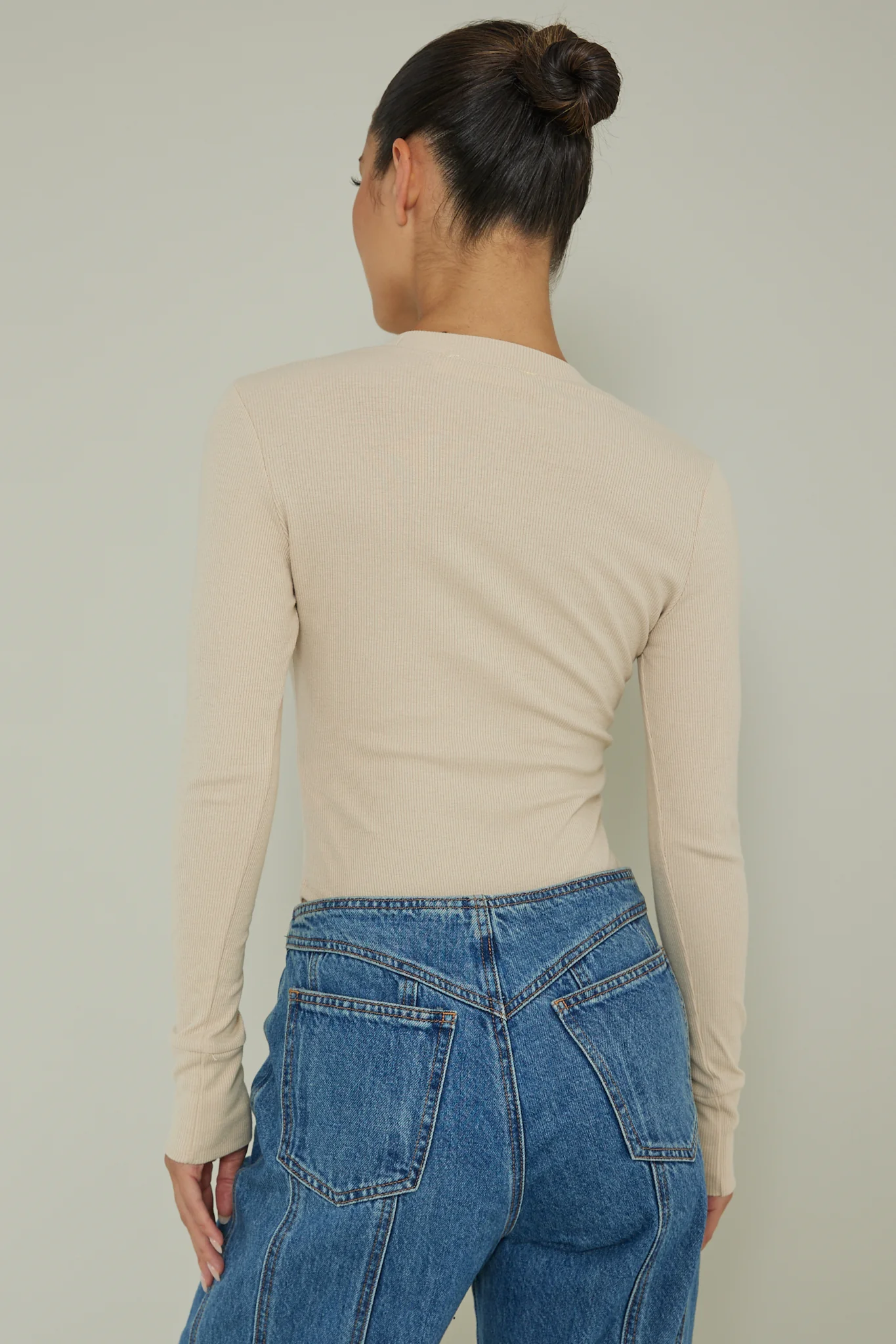 Henley Snap Front Bodysuit Beige - Sonourner