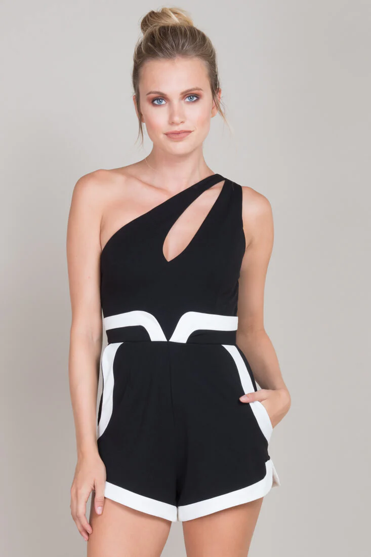 Noelle Asymmetrical Party Romper Black - Sonourner