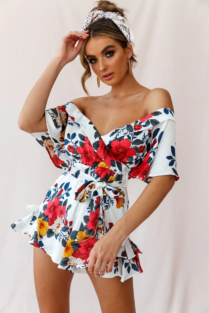 Ambrosia Off-Shoulder Floral Romper White - Sonourner