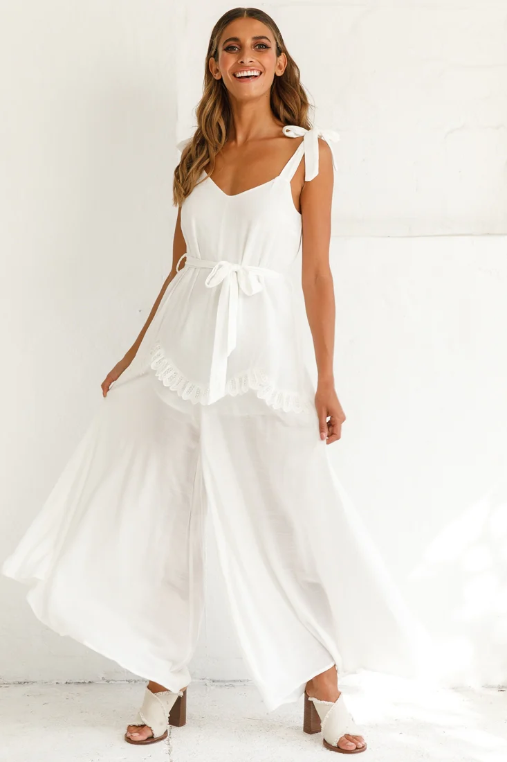 Talitha Tie Strap Wide Leg Jumpsuit White - Sonourner