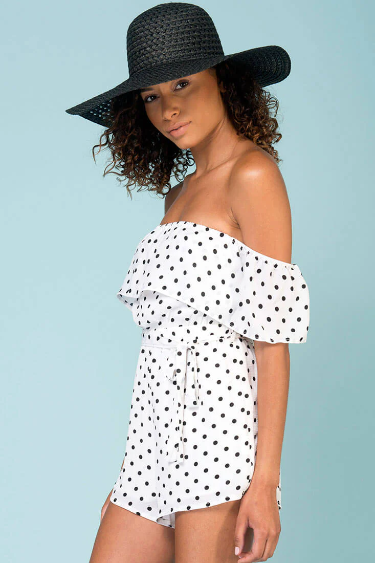 Wynter Casual Romper White With Black Polka Dots - Sonourner