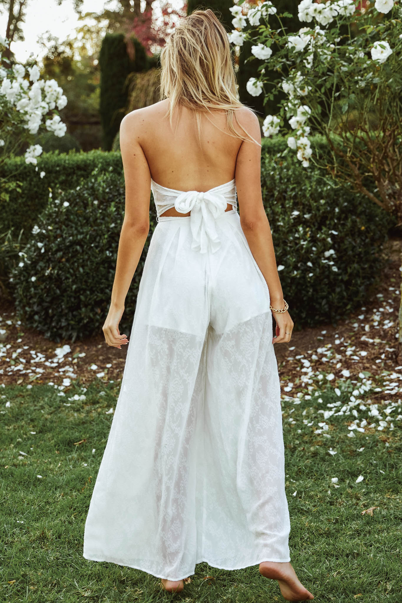 La Galerie Pintuck Pleat Bandeau Jumpsuit White - Sonourner
