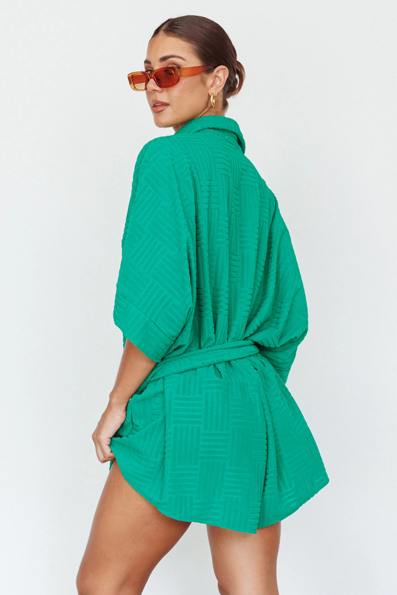 Daytona Beach Button-Up Romper Textured Green - Sonourner