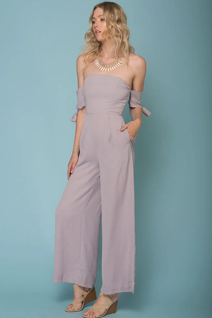 Kyndall Off The Shoulder Tube Top Jumpsuit Grey - Sonourner