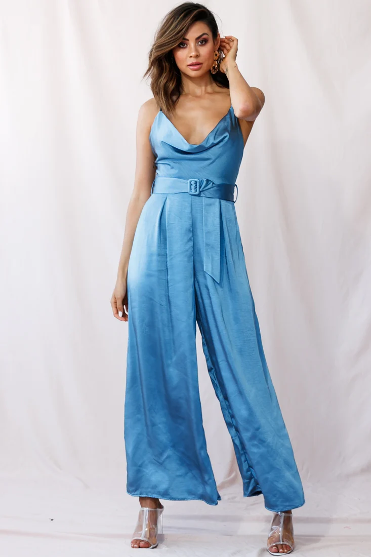 Mali Wide Leg Belted Jumpsuit Midnight Blue - Sonourner