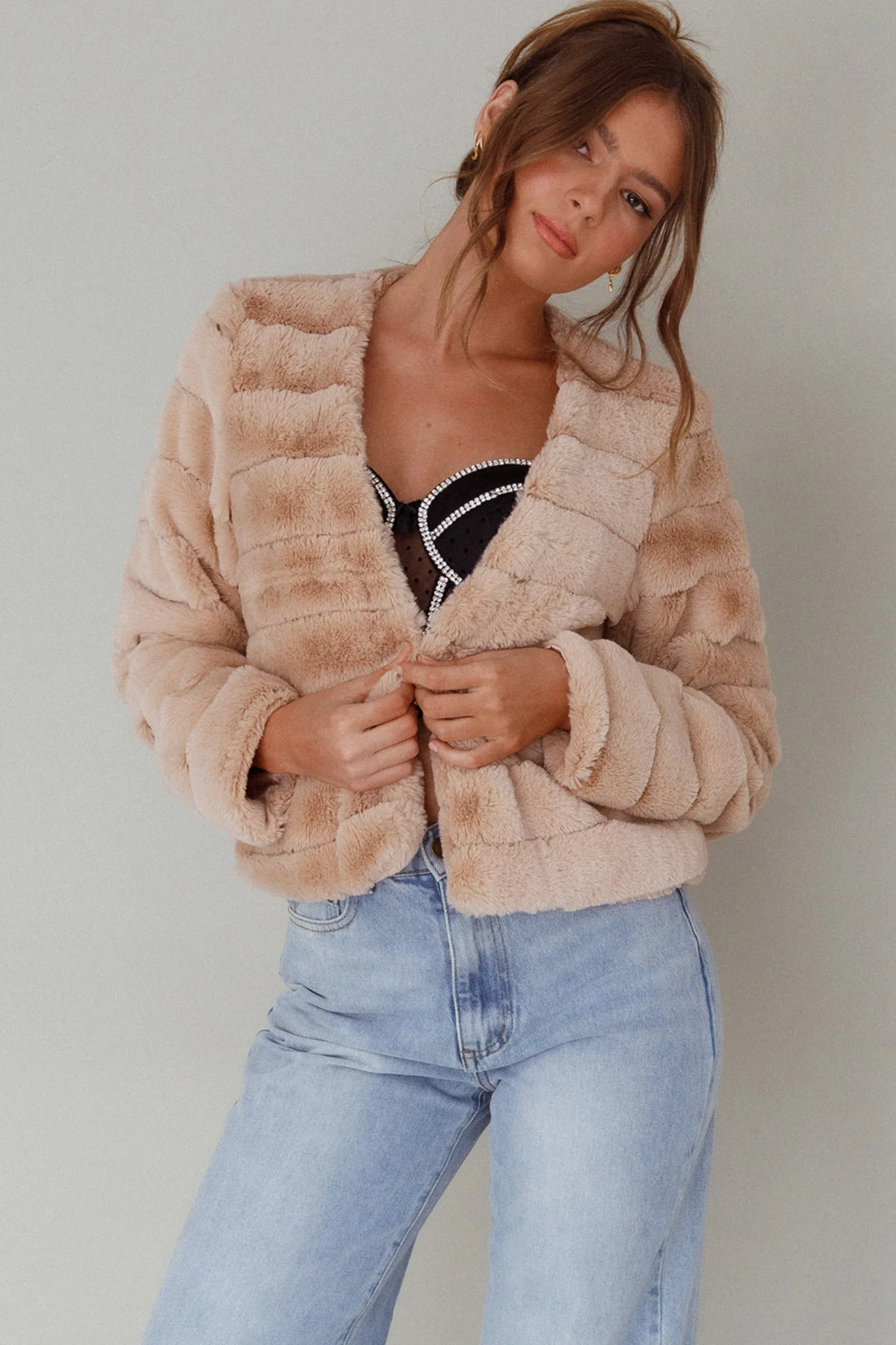 Montana Faux Fur Jacket Camel - Sonourner