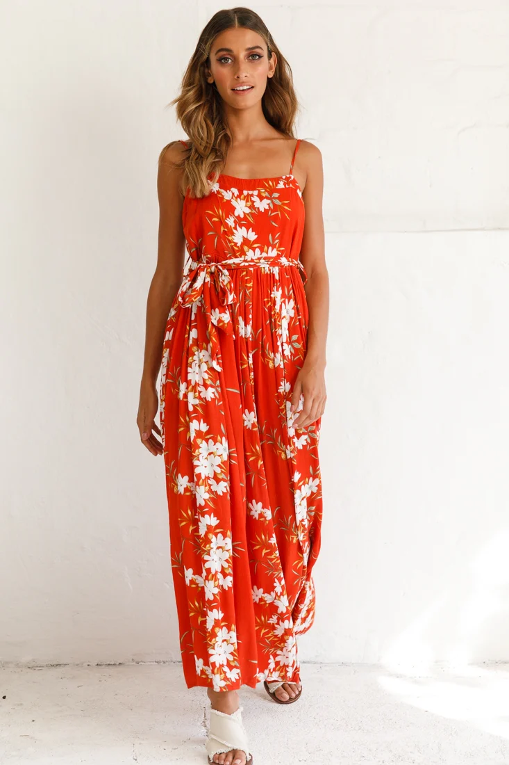 Morgan Square Neckline Wide-Leg Jumpsuit Floral Print Rust - Sonourner