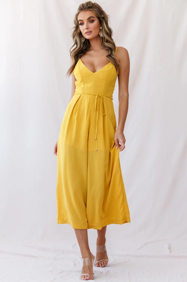 Brighton Low Back Wide Leg Jumpsuit Mustard - Sonourner