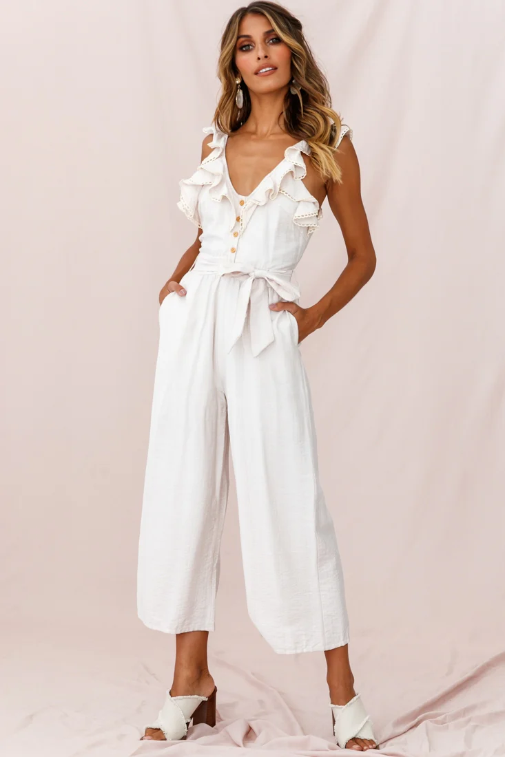 Danube Belted Waist Jumpsuit Beige - Sonourner