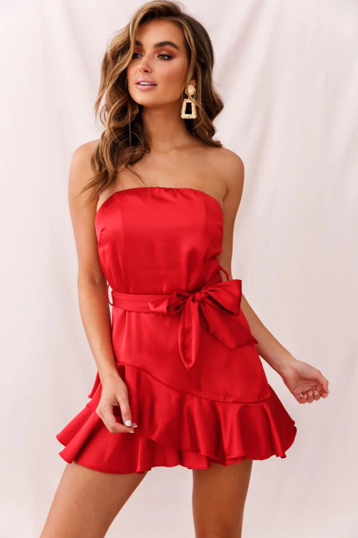 Thank U, Next Bandeau Satin Romper Red - Sonourner