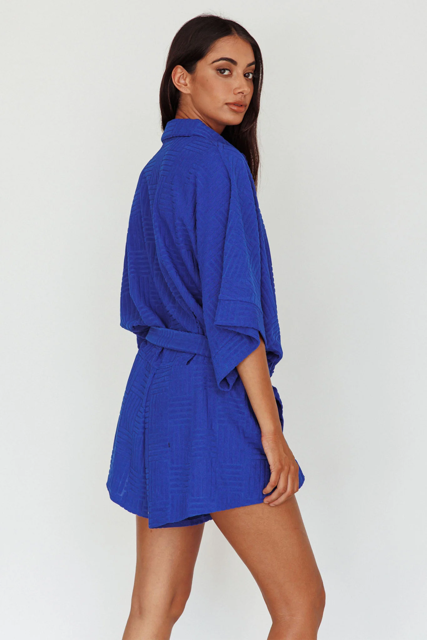 Daytona Beach Button-Up Romper Textured Blue - Sonourner