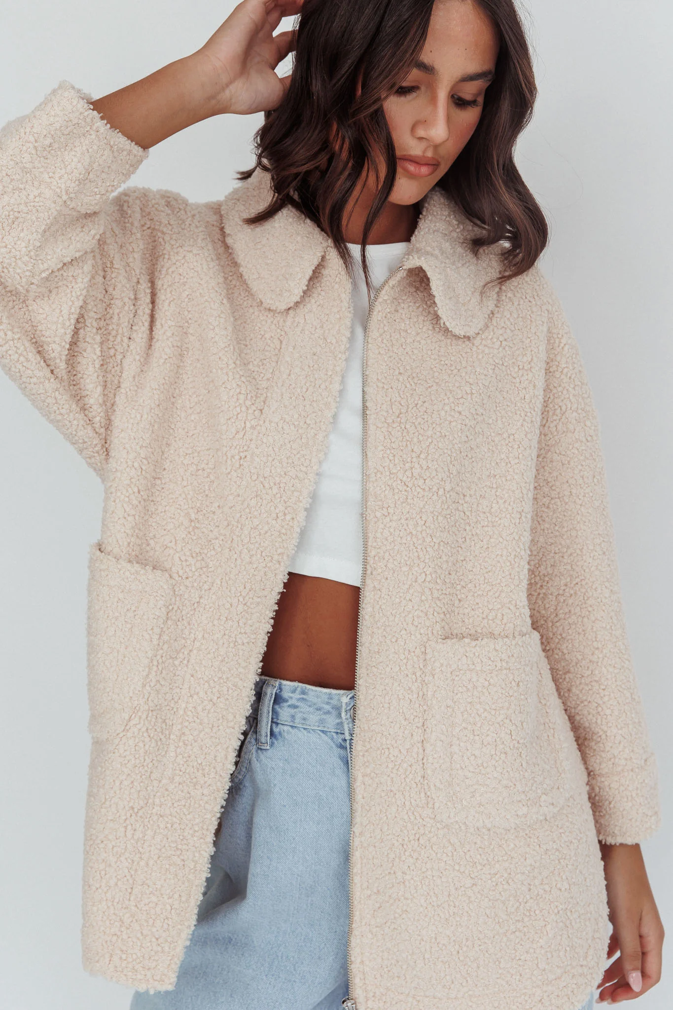 Peace & Serene Collared Sherpa Jacket Oat - Sonourner