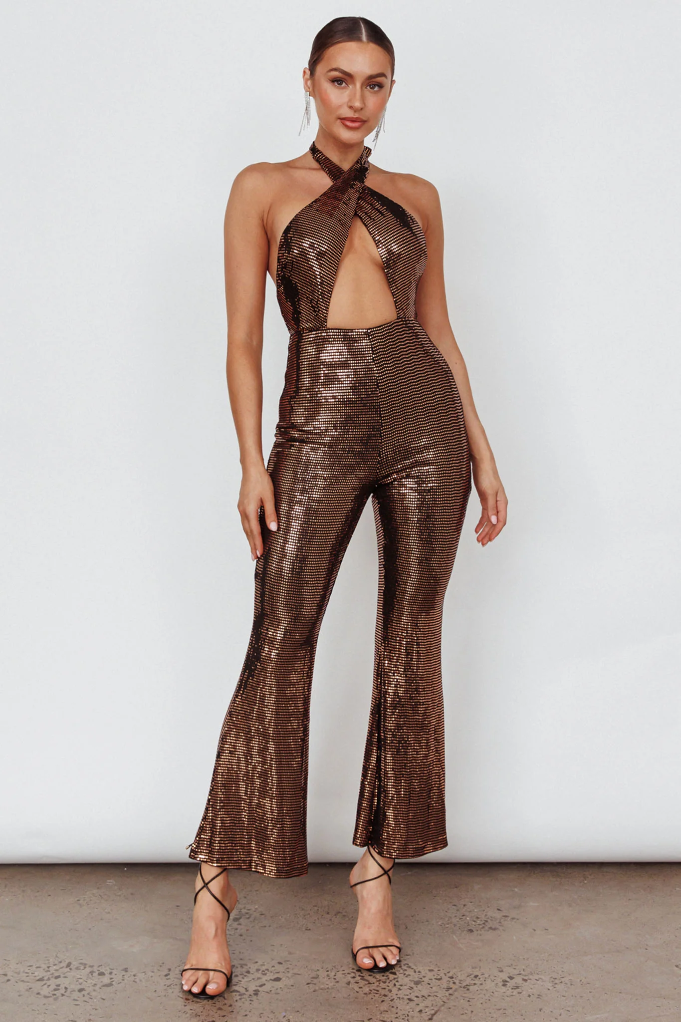 Moon In Leo Halterneck Jumpsuit Bronze - Sonourner