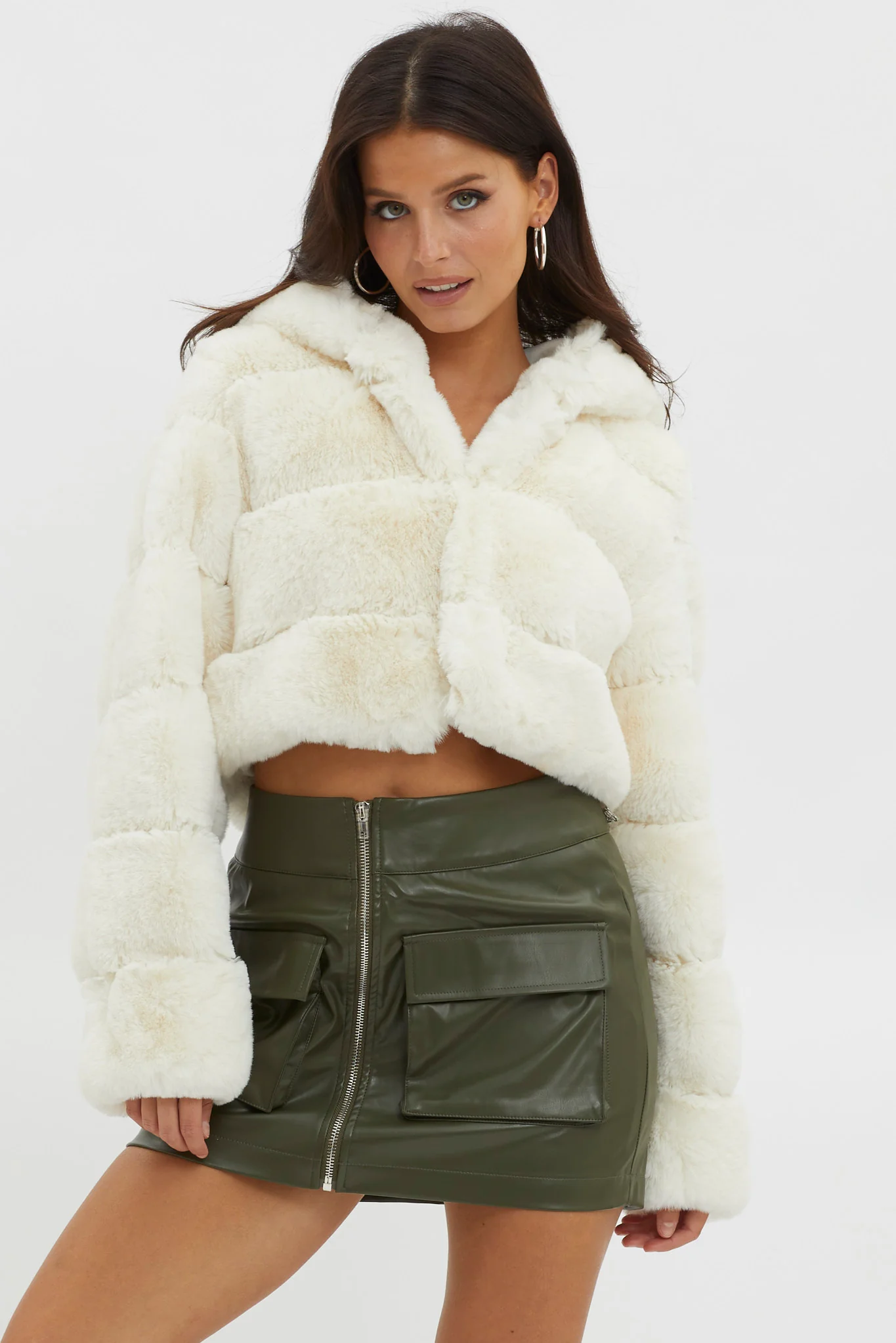 Polina Hooded Faux Fur Jacket Ivory - Sonourner