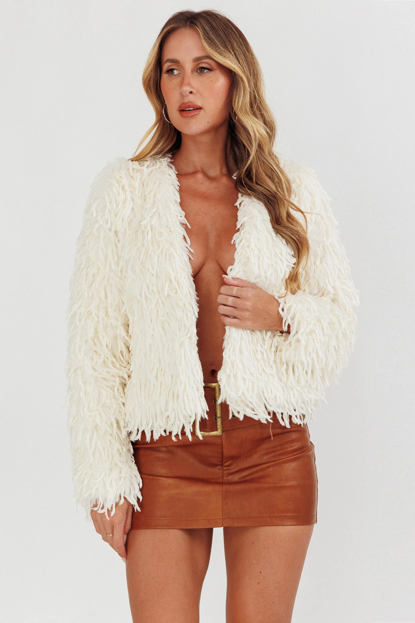 Montana Long Pile Faux Fur Jacket White - Sonourner