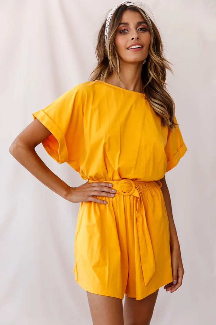 Chelsea Belted T-Shirt Romper Mustard - Sonourner