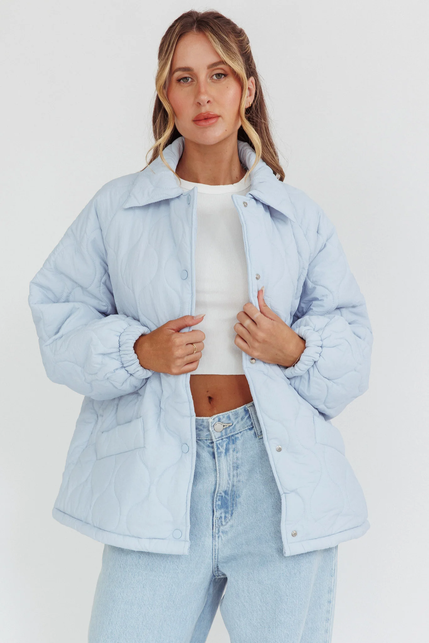 By The Fireplace Quilted Puffer Jacket Baby Blue - Sonourner