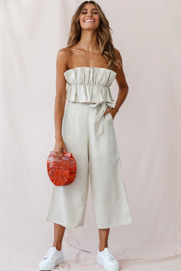 Thea Ruffle Crop Top Jumpsuit Natural - Sonourner