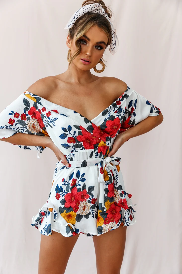 Ambrosia Off-Shoulder Floral Romper White - Sonourner