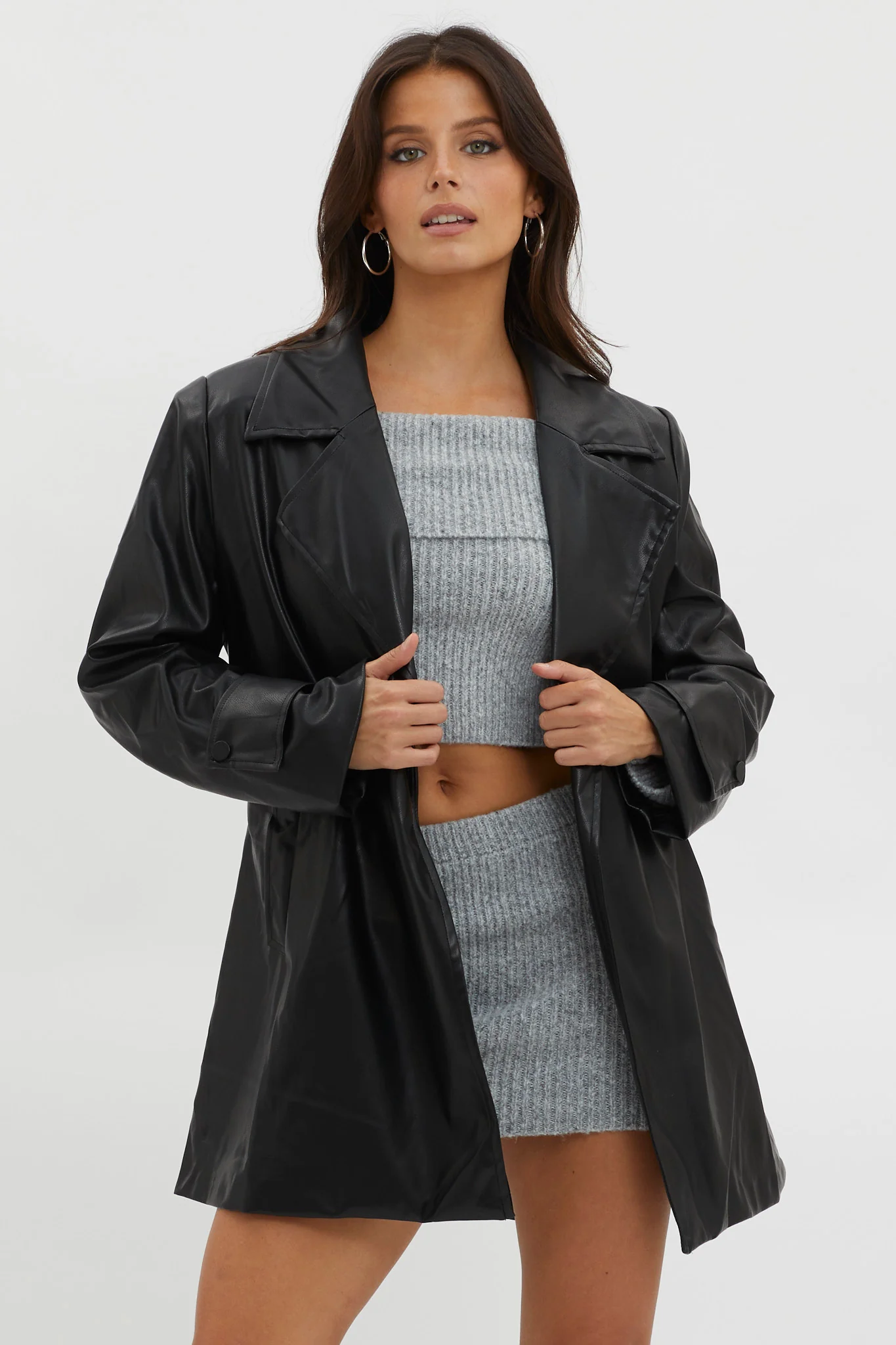 Casanova Girl Faux Leather Trench Coat Jacket Black - Sonourner