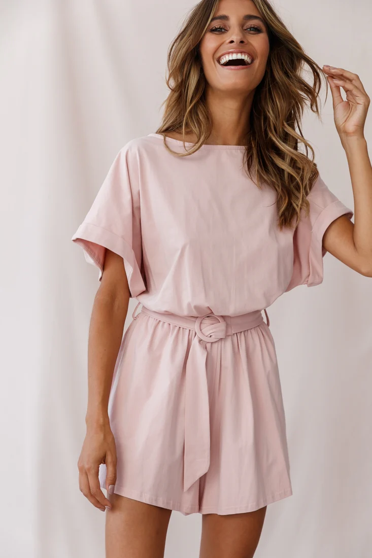 Chelsea Belted T-Shirt Romper Blush - Sonourner