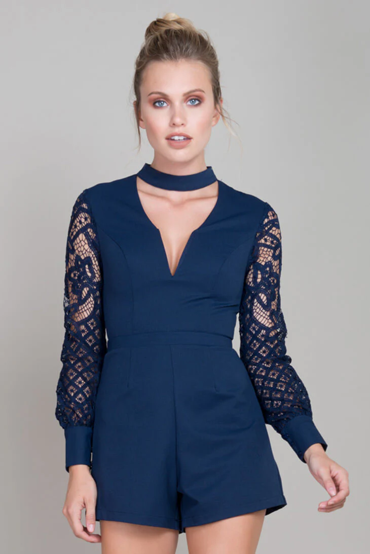 Vana Lacey Choker Romper Navy - Sonourner