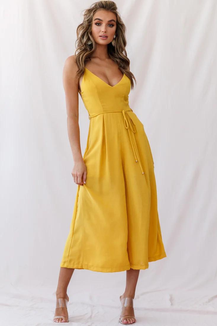Brighton Low Back Wide Leg Jumpsuit Mustard - Sonourner