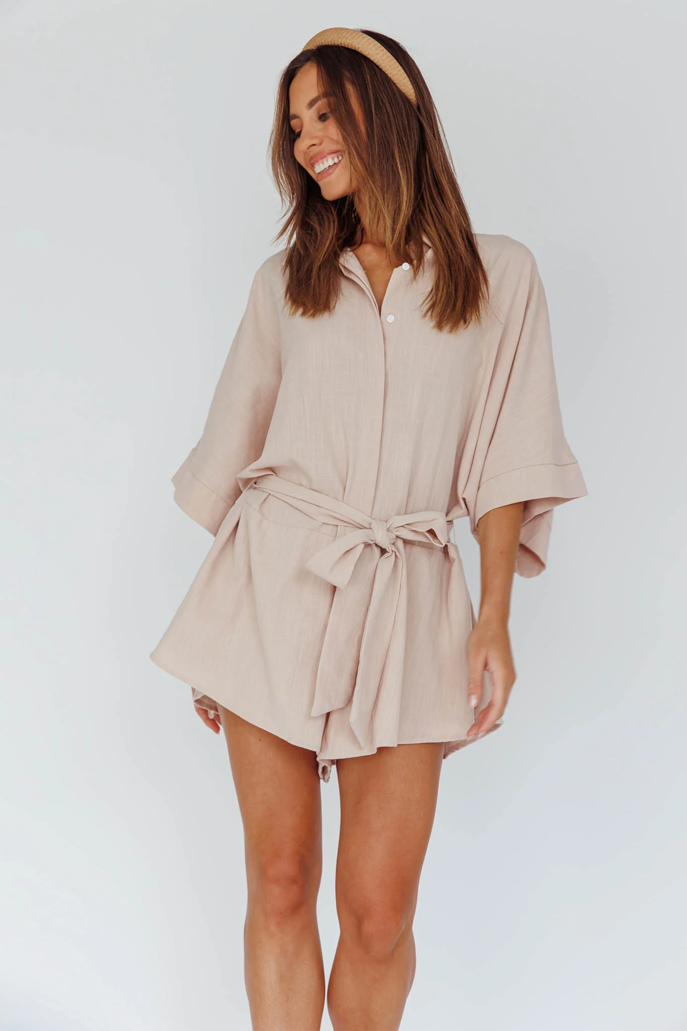 Daytona Beach Button-Up Romper Sand - Sonourner