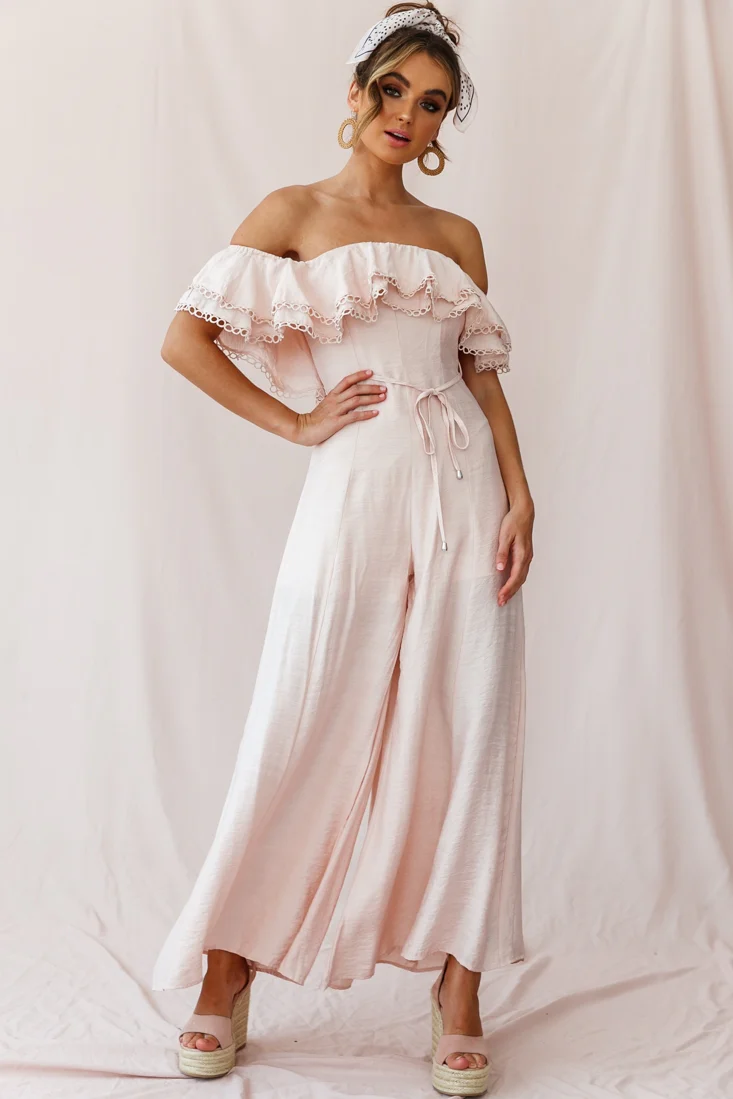 Beloved Off-Shoulder Wide Leg Jumpsuit Nude - Sonourner