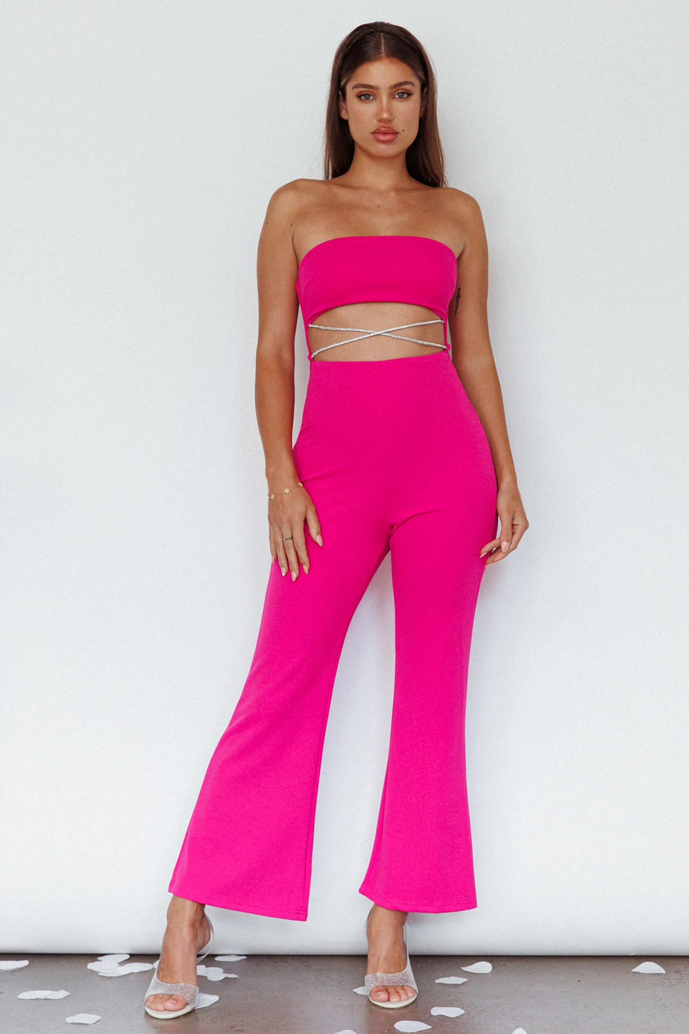 Nohemi Strapless Diamante Jumpsuit Fuchsia - Sonourner