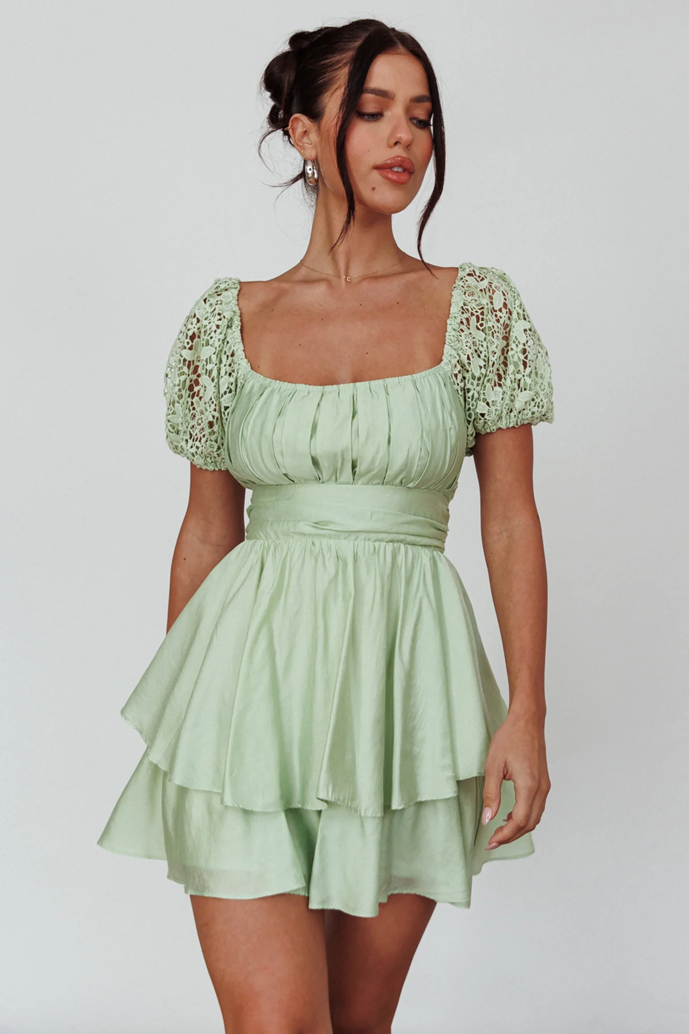 Hold My Halo Lace Sleeve Romper Sage - Sonourner