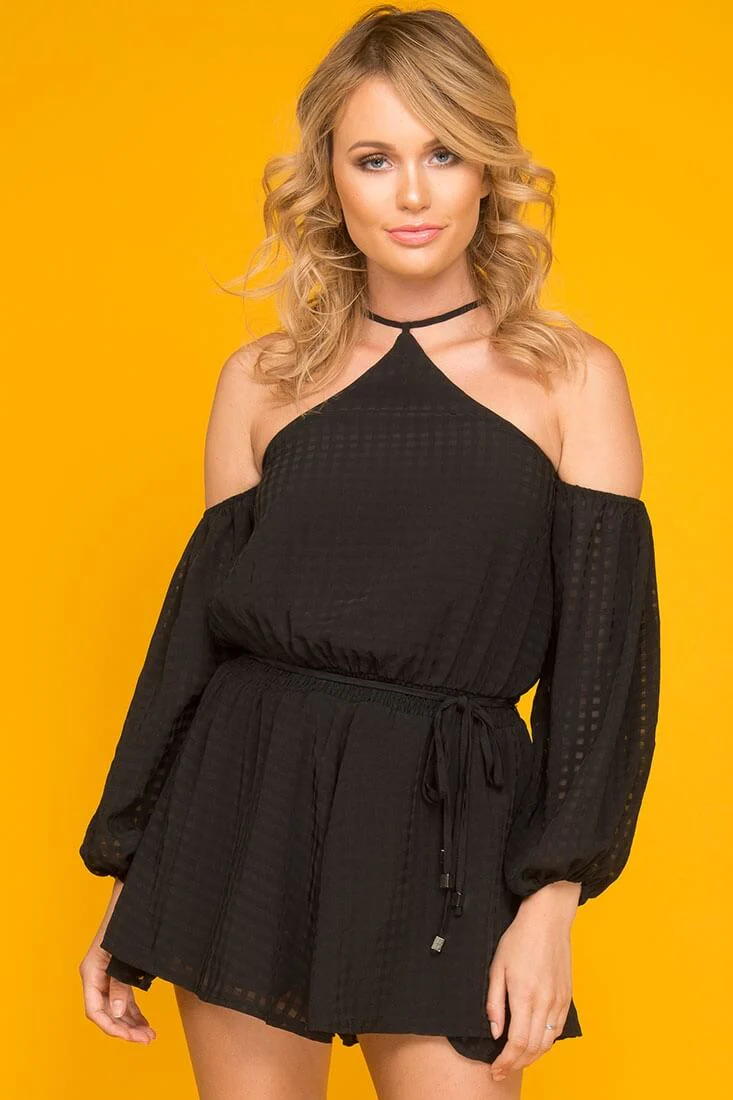 Emma Dressy Halter Top Romper Black - Sonourner