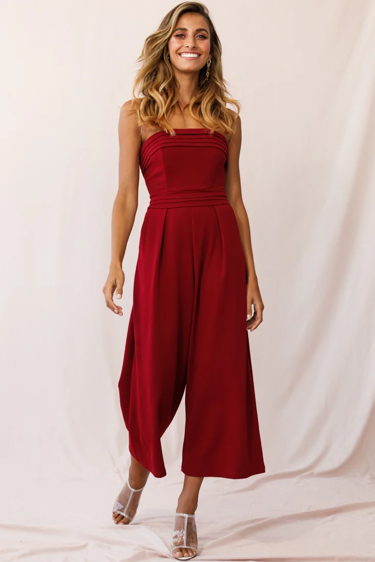Chosen Strapless Wide Leg Jumpsuit Wine - Sonourner