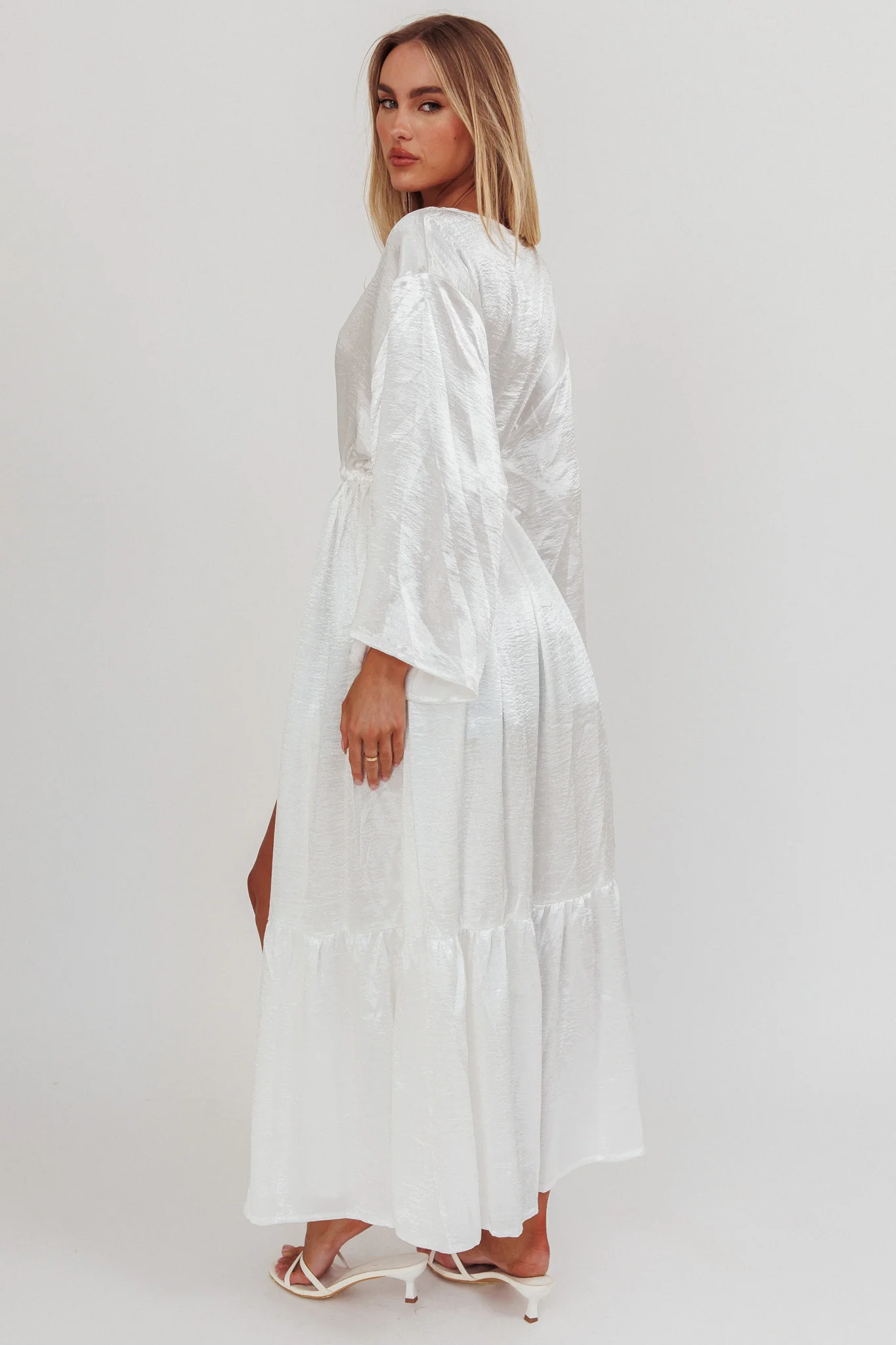 Good Advice Drawstring Waist Satin Robe Pearl - Sonourner