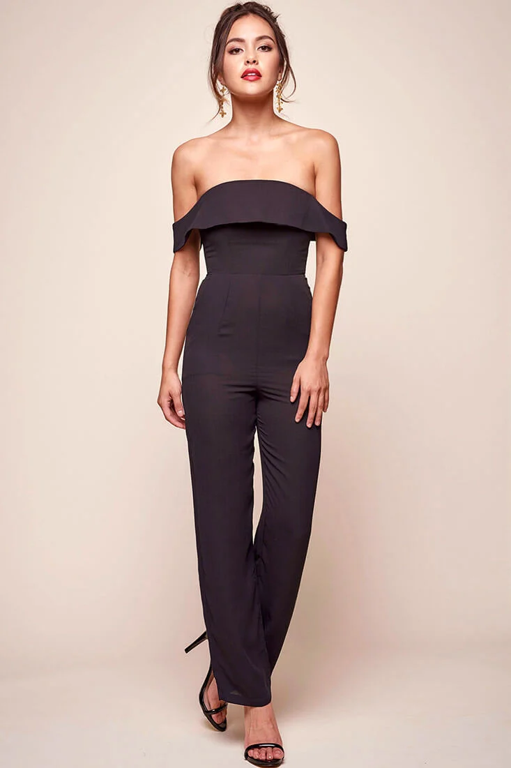 Sarah Summer Nights Ruffle Top Jumpsuit Black - Sonourner
