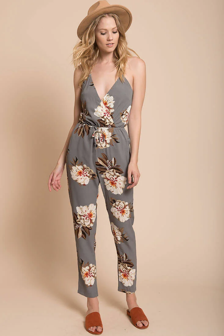 Izabella Grey Floral Jumpsuit - Sonourner