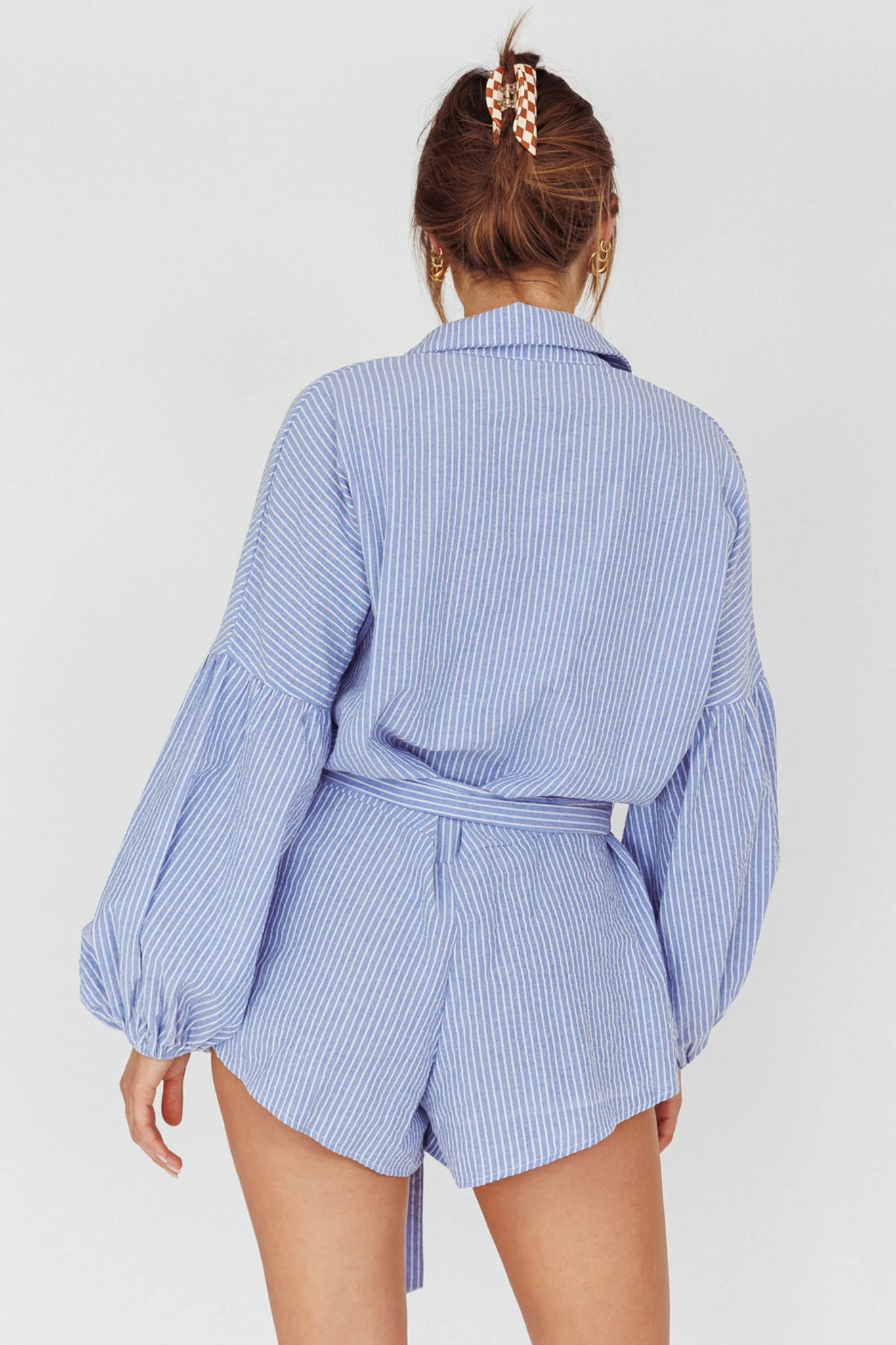 Daytona Beach Long Sleeve Shirt Romper Blue Stripe - Sonourner